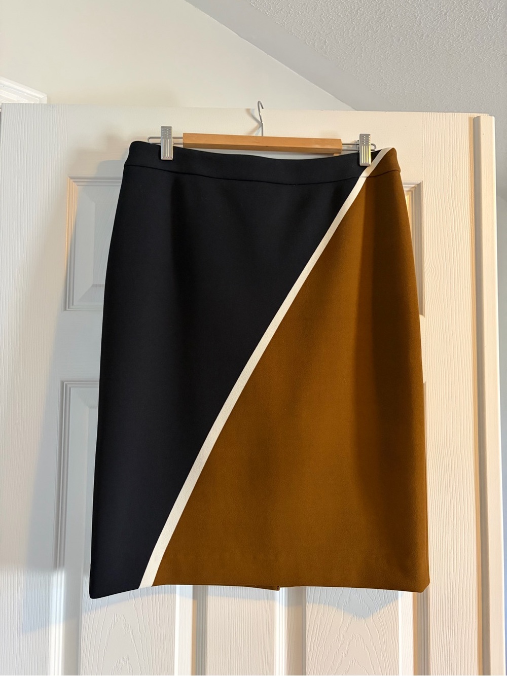 Ann Taylor Black and Brown Colorblock Pencil Skirt with Cream Stripe